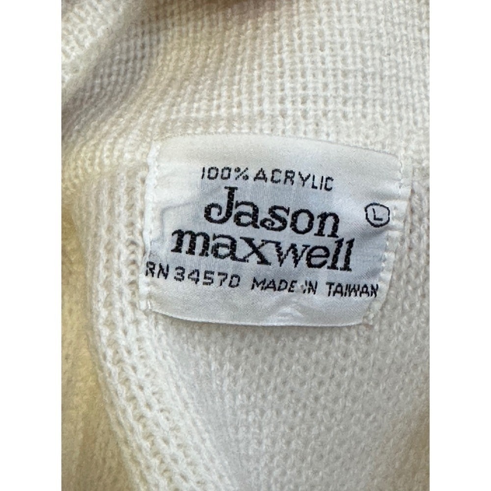 Jason Maxwell Vintage 90s Cream Knit Blazer Cardigan Grandpa Core Old Money L - Picture 14 of 15
